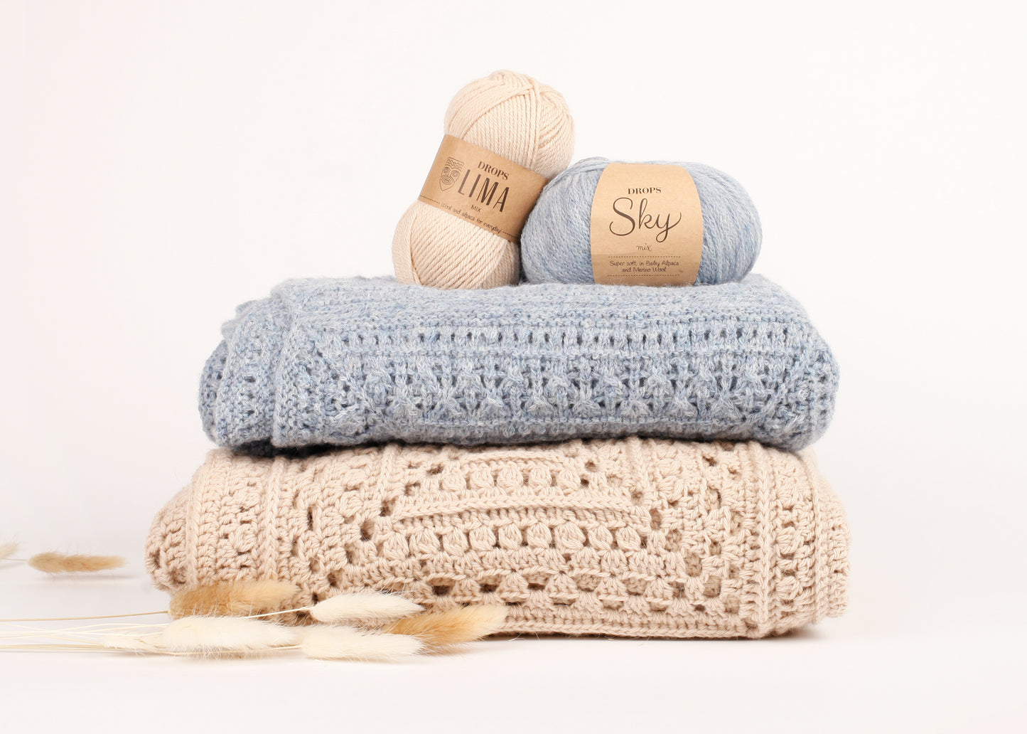 DROPS Lima and DROPS Sky is a high-quality DK wool blend, combining wool and alpaca for warmth, softness, and durability.